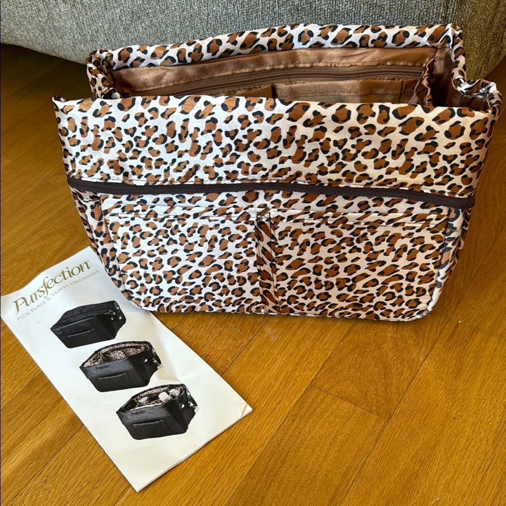 Pursfection Plus Purse & Travel Organizer Leopard Exterior Tan Interior NWT